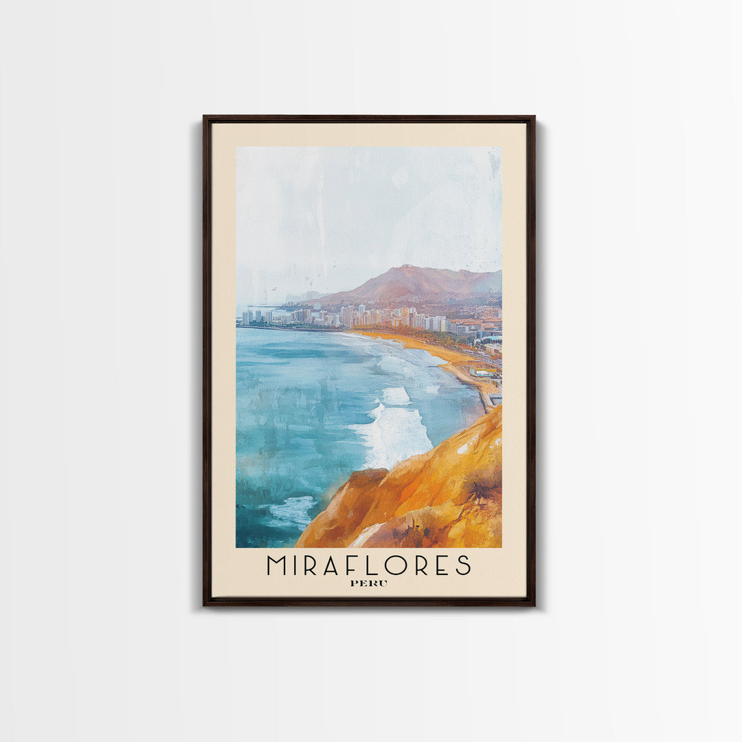 Miraflores, Peru Watercolor Print, Vacation Gift, Peru Wall Art, Beach Painting, Beach Decor, Large Wall Art, Wood Frame Art