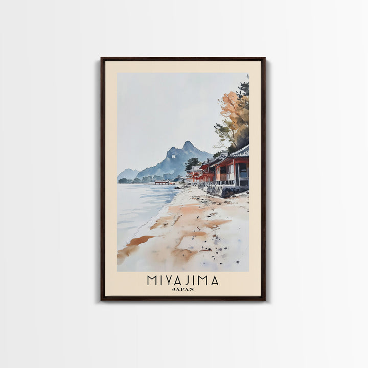 Miyajima, Japan Watercolor Print, Vacation Gift, Japan Wall Art, Beach Painting, Beach Decor, Large Wall Art, Wood Frame Art