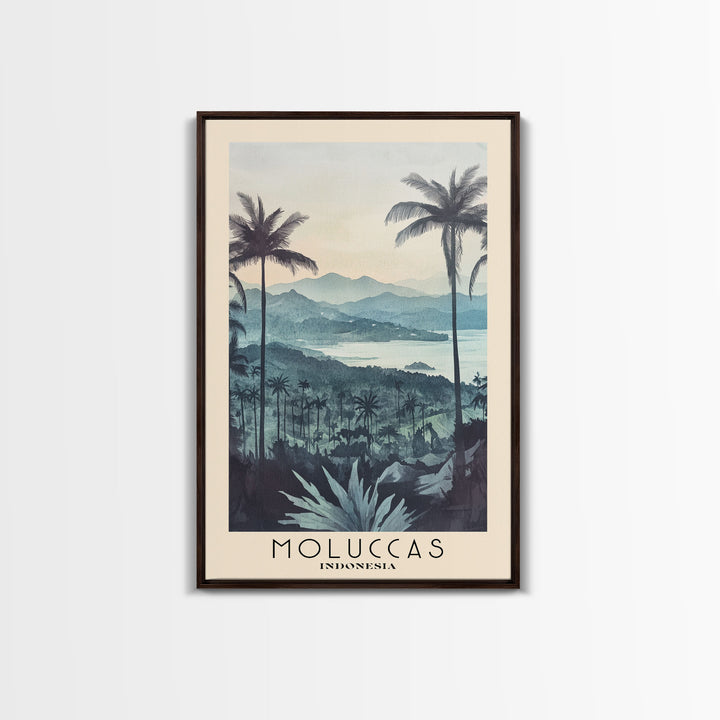 Moluccas, Indonesia Watercolor Beach Print, Vacation Gift, Indonesia Wall Art, Framed Canvas Print, Framed Beach Painting