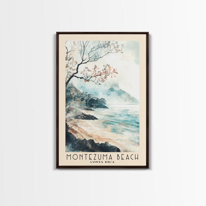 Montezuma Beach, Costa Rica Watercolor Beach Print, Vacation Gift, Costa Rica Wall Art, Framed Canvas Print, Framed Beach Painting