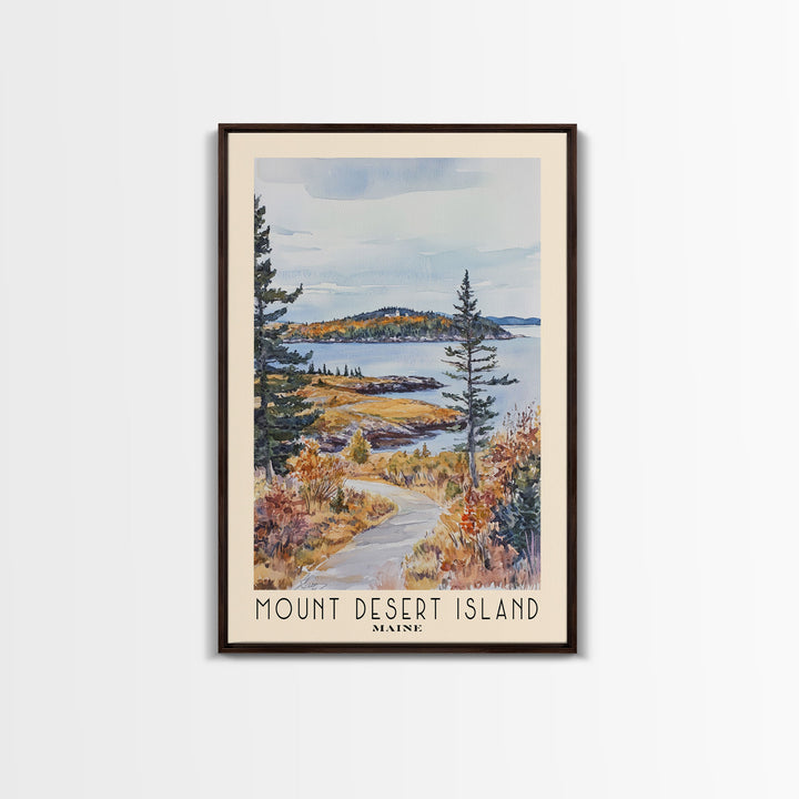 Mount Desert Island, Maine Watercolor Beach Print, Vacation Gift, Maine Wall Art, Framed Canvas Print, Framed Beach Painting