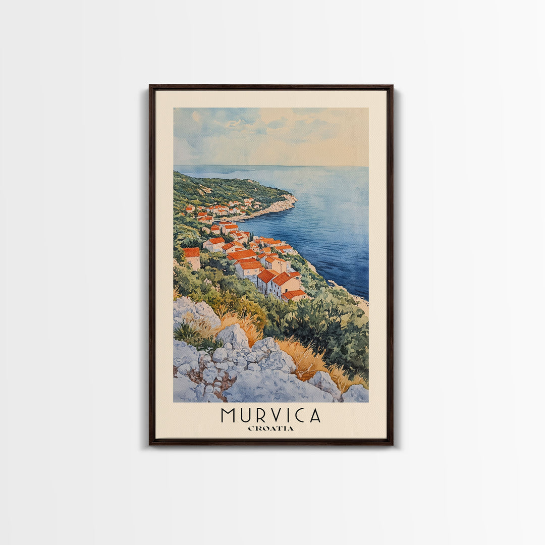 Murvica, Croatia Watercolor Print, Vacation Gift, Croatia Wall Art, Beach Painting, Beach Decor, Large Wall Art, Wood Frame Art