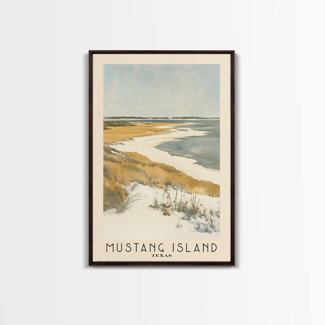 Mustang Island, Texas Watercolor Beach Print, Vacation Gift, Texas Wall Art, Framed Canvas Print, Framed Beach Painting