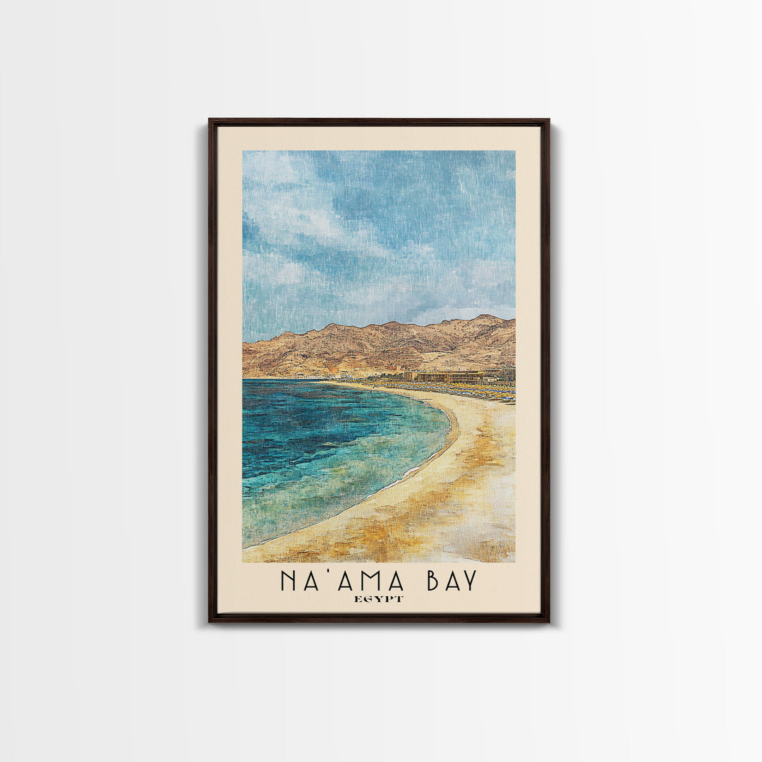 Na’ama Bay, Egypt Watercolor Beach Print, Vacation Gift, Egypt Wall Art, Framed Canvas Print, Framed Beach Painting