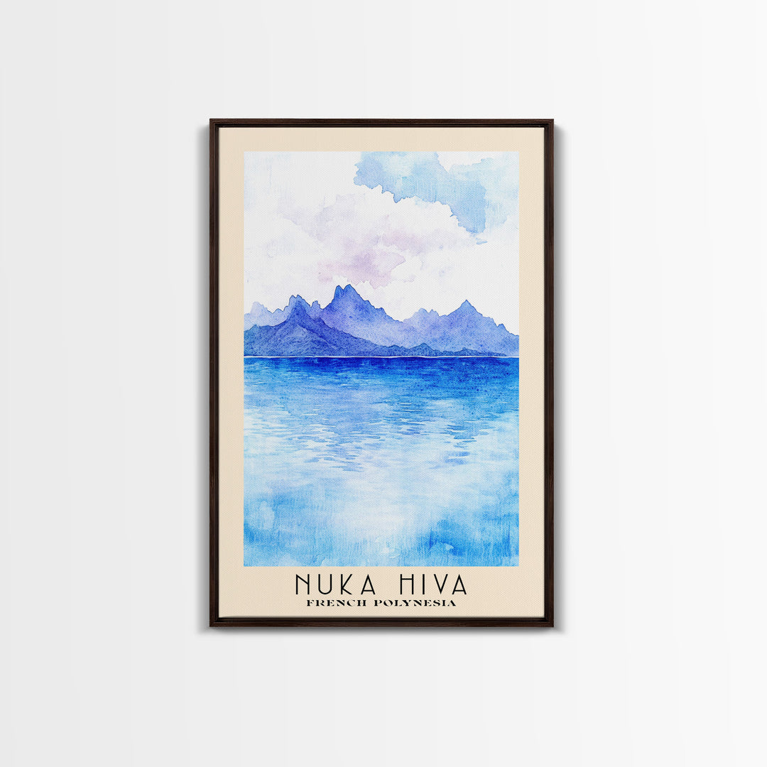 Nuka Hiva, French Polynesia Watercolor Beach Print, Vacation Gift, French Polynesia Wall Art, Framed Canvas Print, Framed Beach Painting