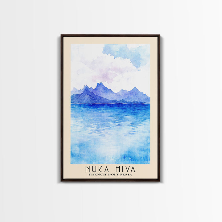 Nuka Hiva, French Polynesia Watercolor Beach Print, Vacation Gift, French Polynesia Wall Art, Framed Canvas Print, Framed Beach Painting