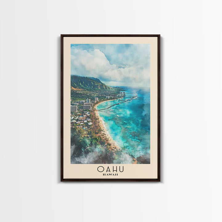 Oahu, Hawaii Watercolor Beach Print, Vacation Gift, Hawaii Wall Art, Beach Painting, Beach Decor, Beach Painting