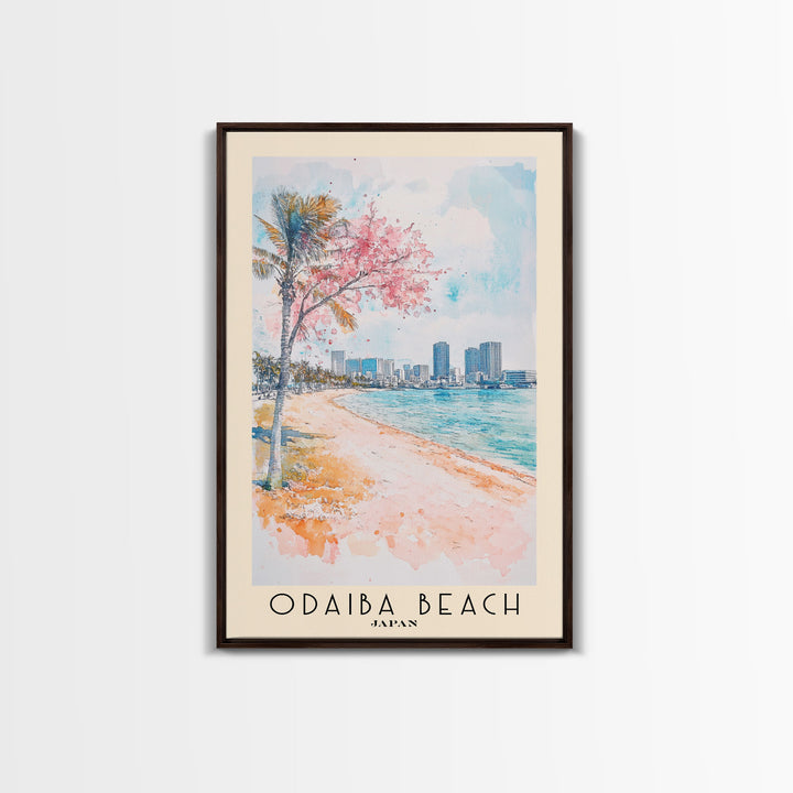 Odaiba Beach, Japan Watercolor Print, Vacation Gift, Japan Wall Art, Beach Painting, Beach Decor, Beach Or Lakehouse Art