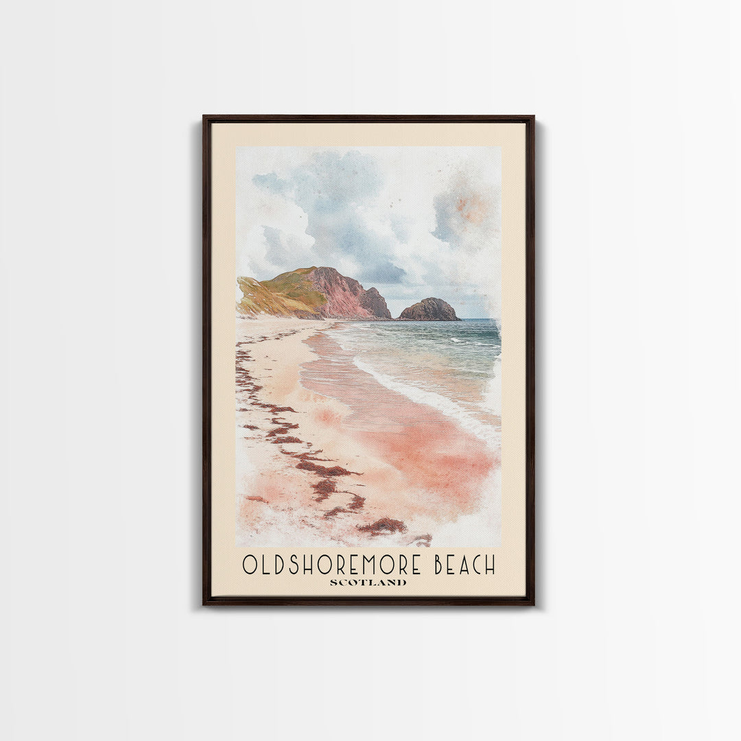 Oldshoremore beach, Scotland Watercolor Beach Print, Vacation Gift, Scotland Wall Art, Framed Canvas Print, Framed Beach Painting