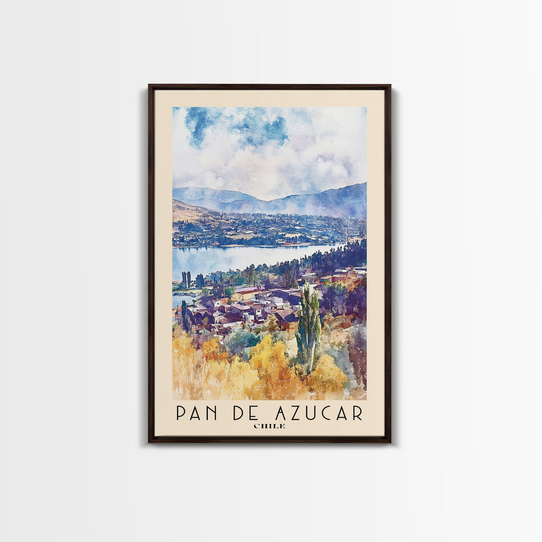 Pan de Azucar, Chile Watercolor Beach Print, Vacation Gift, Chile Wall Art, Framed Canvas Print, Framed Beach Painting