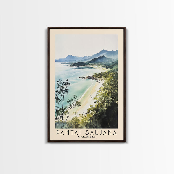 Pantai Saujana, Malasyia Watercolor Print, Vacation Gift, Malasyia Wall Art, Beach Painting, Beach Decor, Large Wall Art, Wood Frame Art