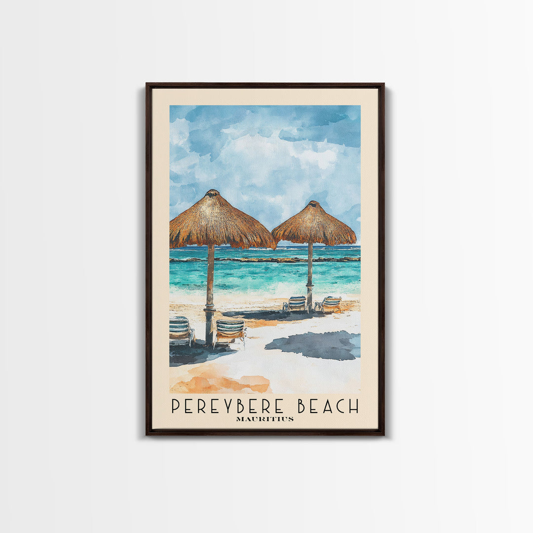 Pereybere Beach, Mauritius Watercolor Beach Print, Vacation Gift, Mauritius Wall Art, Framed Canvas Print, Framed Beach Painting