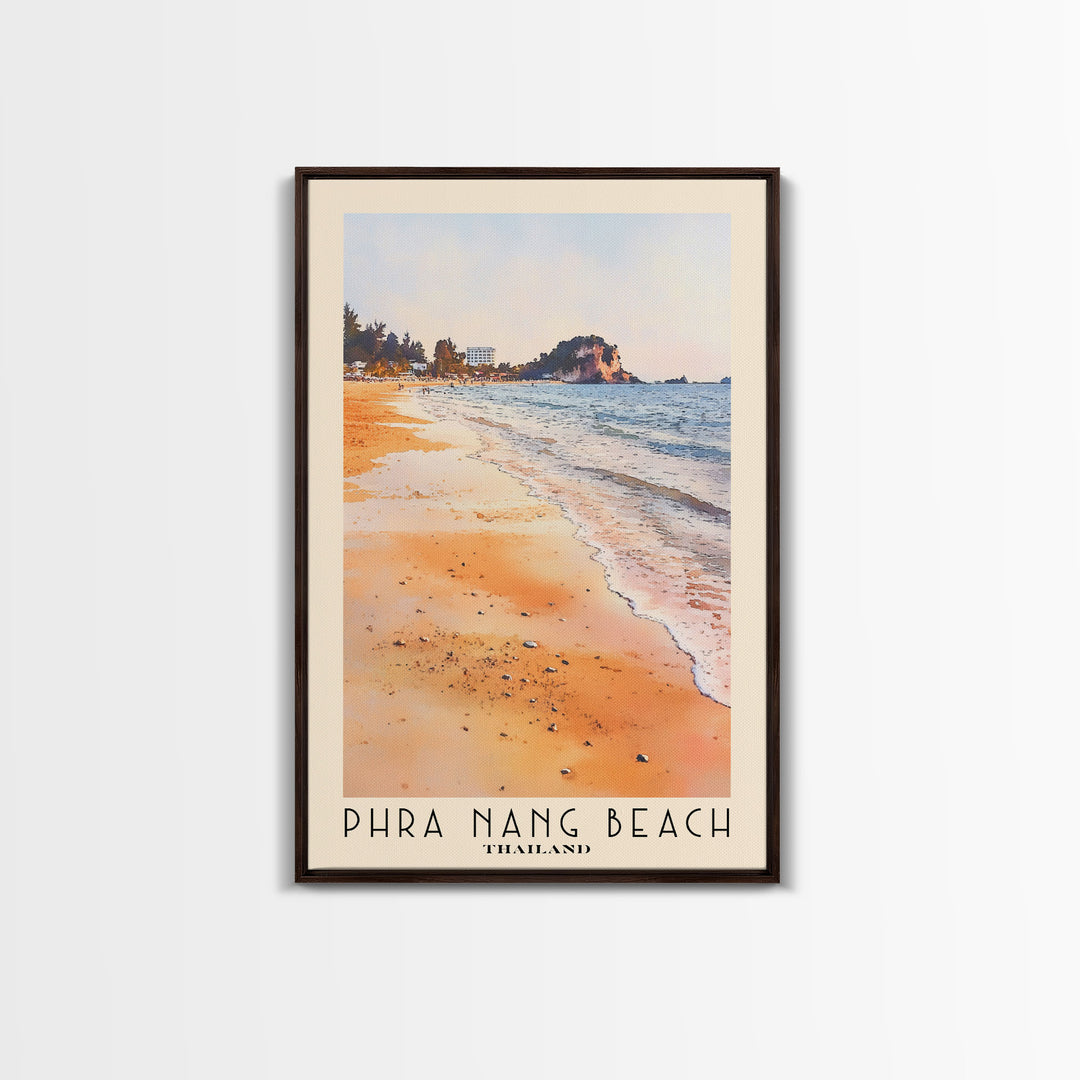 Phra Nang Beach, Thailand Watercolor Beach Print, Vacation Gift, Thailand Wall Art, Framed Canvas Print, Framed Beach Painting