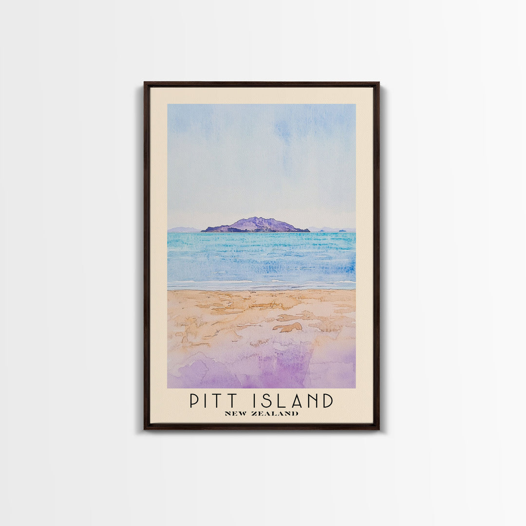 Pitt Island, New Zealand Watercolor Beach Print, Vacation Gift, New Zealand Wall Art, Framed Canvas Print, Framed Beach Painting