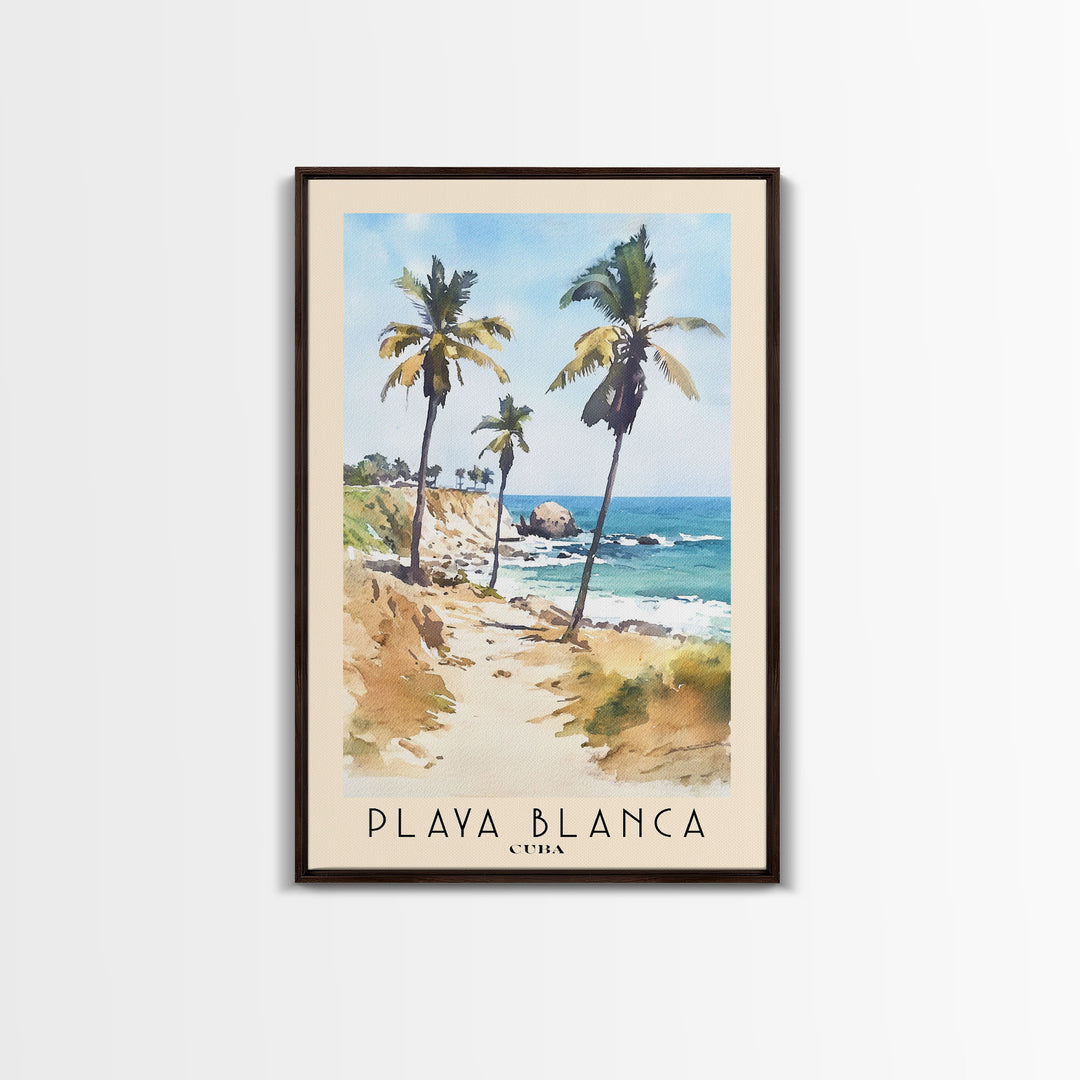 Playa Blanca, Cuba Watercolor Beach Print, Vacation Gift, Cuba Wall Art, Framed Canvas Print, Framed Beach Painting