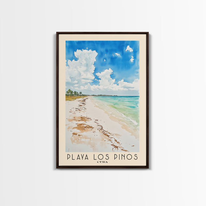 Playa Los Pinos, Cuba Watercolor Print, Vacation Gift, Cuba Wall Art, Beach Painting, Beach Decor, Large Wall Art, Wood Frame Art