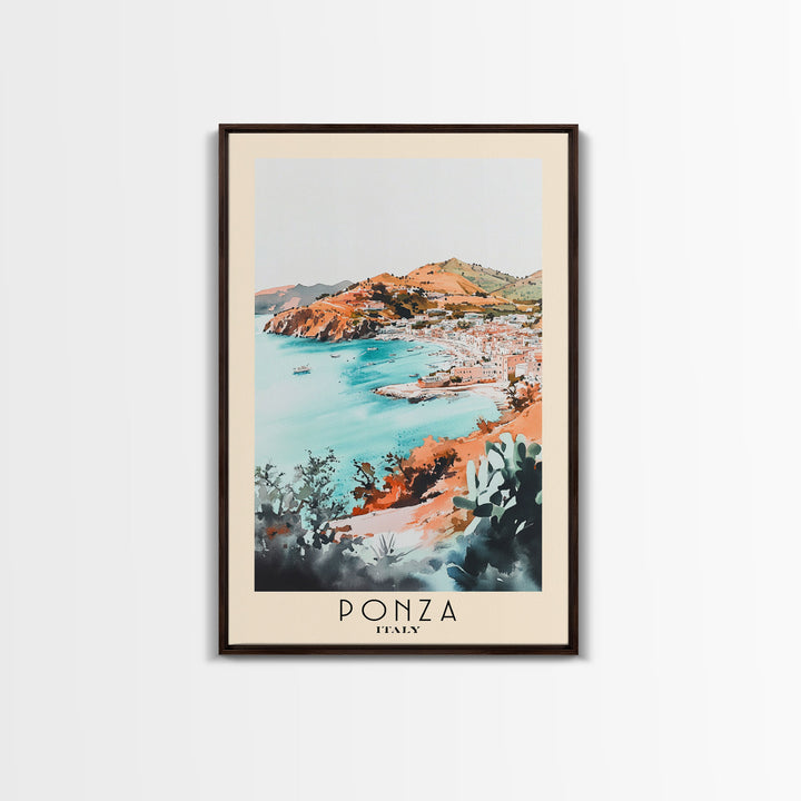 Ponza, Italy Watercolor Beach Print, Vacation Gift, Italy Wall Art, Framed Canvas Print, Framed Beach Painting