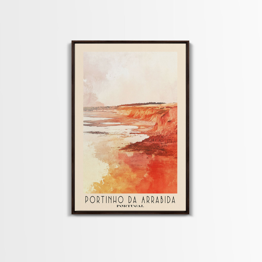 Portinho da Arrabida, Portugal Watercolor Print, Vacation Gift, Portugal Wall Art, Beach Painting, Beach Decor, Large Wall Art, Wood Frame Art