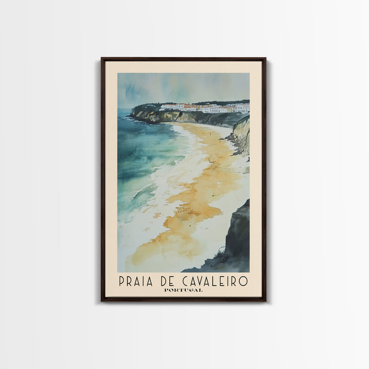 Praia de Cavaleiro, Portugal Watercolor Beach Print, Vacation Gift, Portugal Wall Art, Framed Canvas Print, Framed Beach Painting