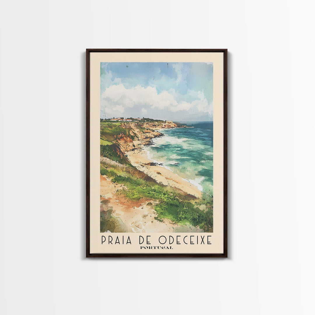 Praia de Odeceixe, Portugal Watercolor Print, Vacation Gift, Portugal Wall Art, Beach Painting, Beach Decor, Large Wall Art, Wood Frame Art