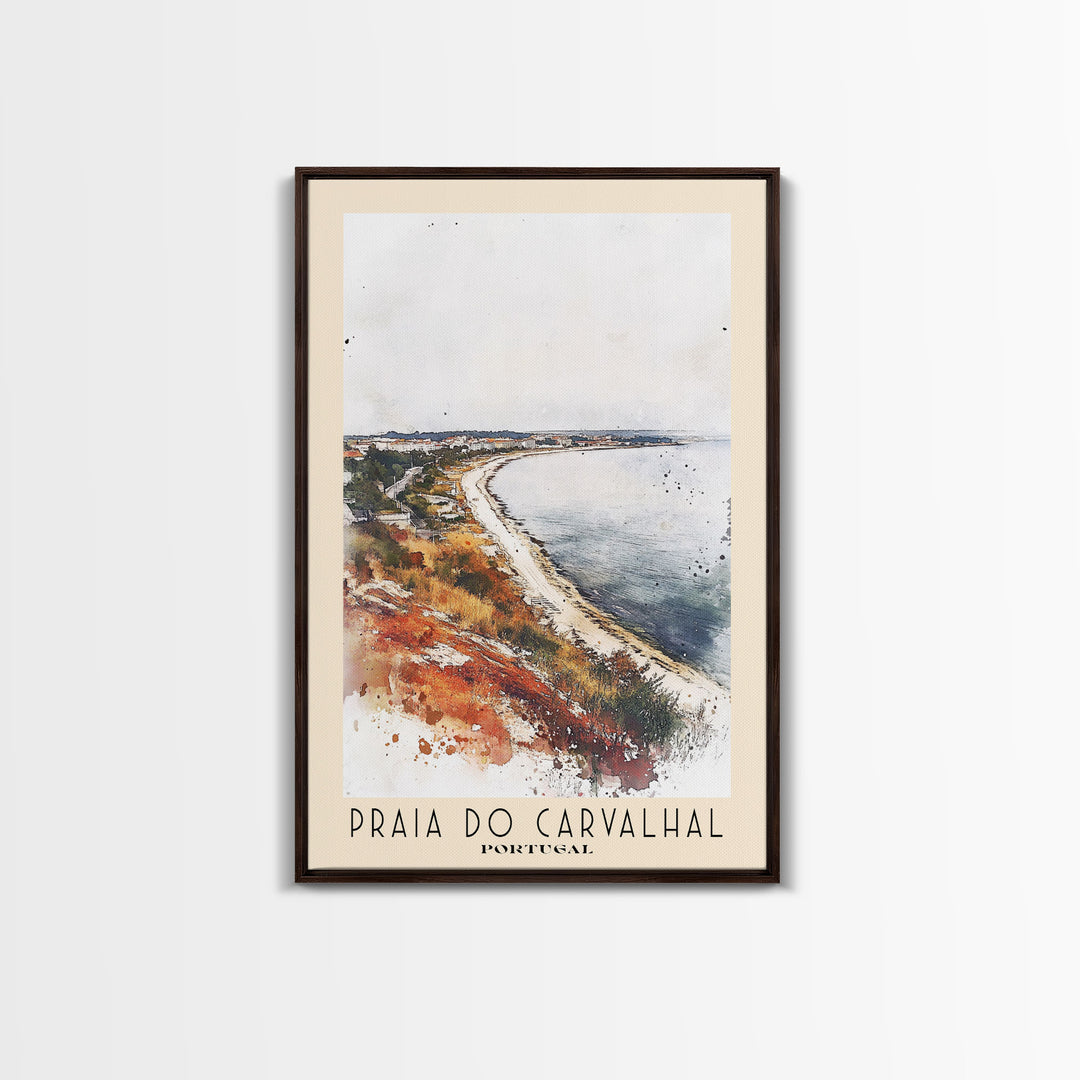 Praia do Carvalhal, Portugal Watercolor Print, Vacation Gift, Portugal Wall Art, Beach Painting, Beach Decor, Large Wall Art, Wood Frame Art