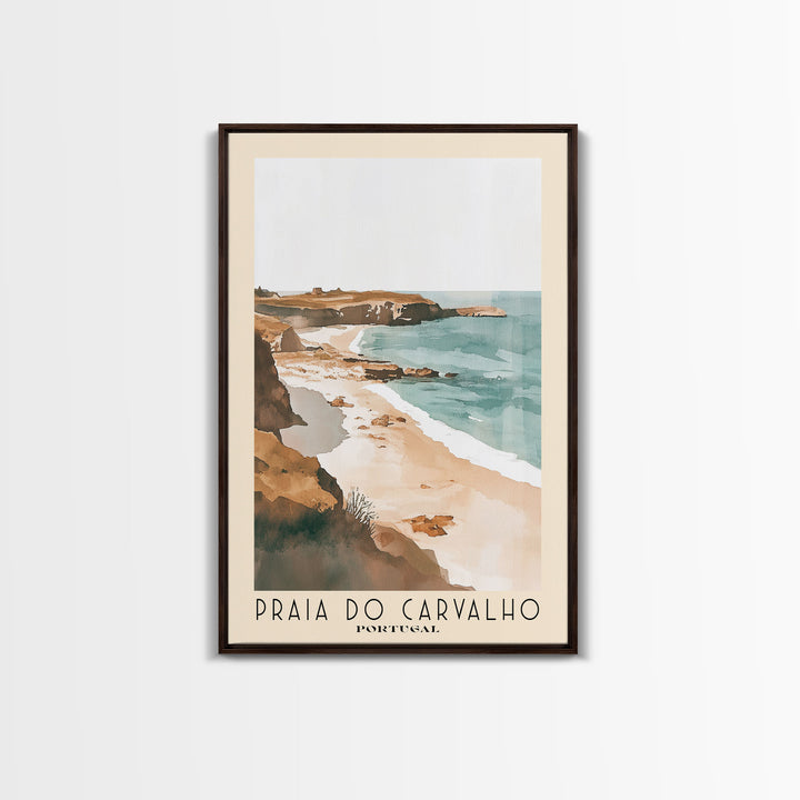 Praia do Carvalho, Portugal Watercolor Beach Print, Vacation Gift, Portugal Wall Art, Framed Canvas Print, Framed Beach Painting