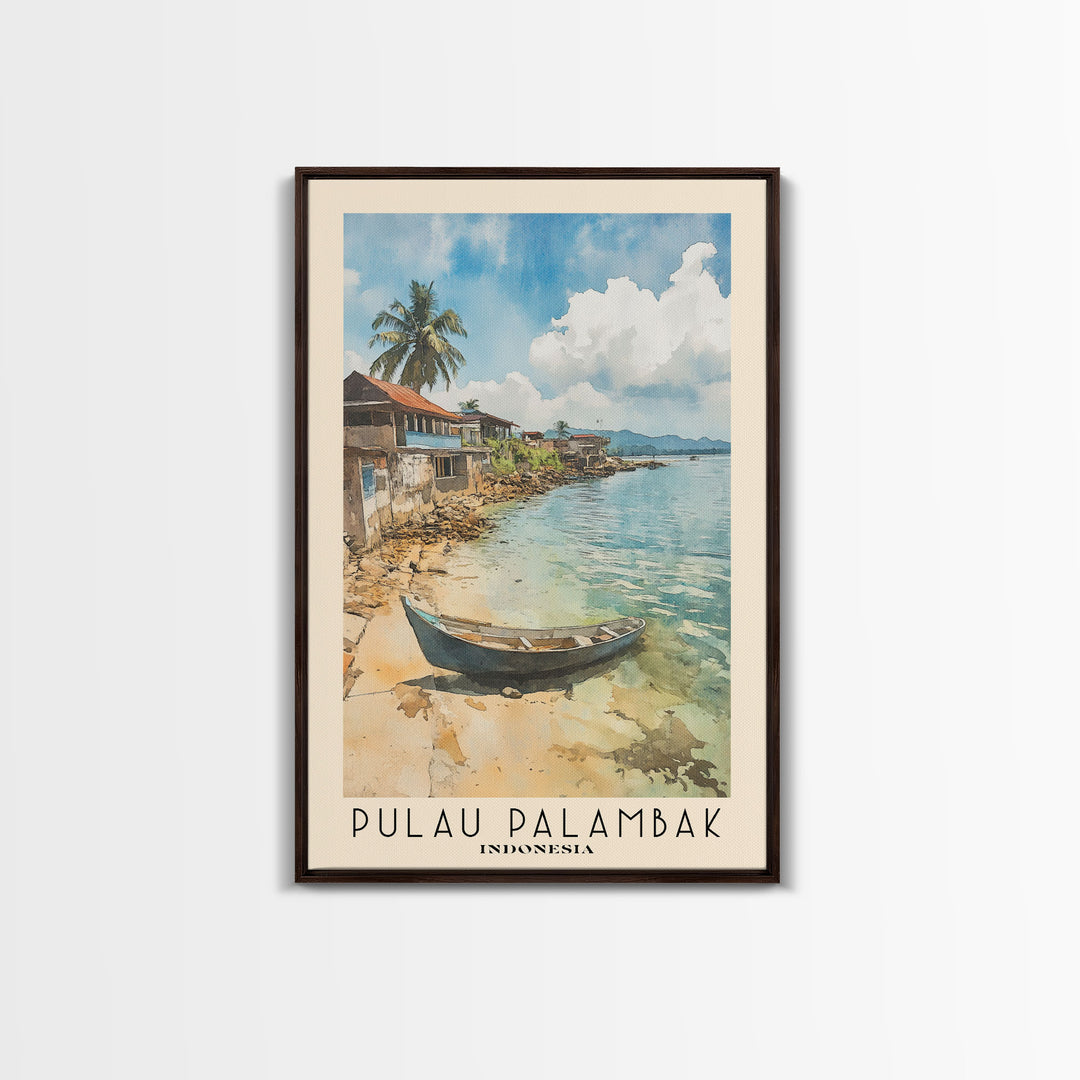 Pulau Palambak, Indonesia Watercolor Print, Vacation Gift, Indonesia Wall Art, Beach Painting, Beach Decor, Large Wall Art, Wood Frame Art