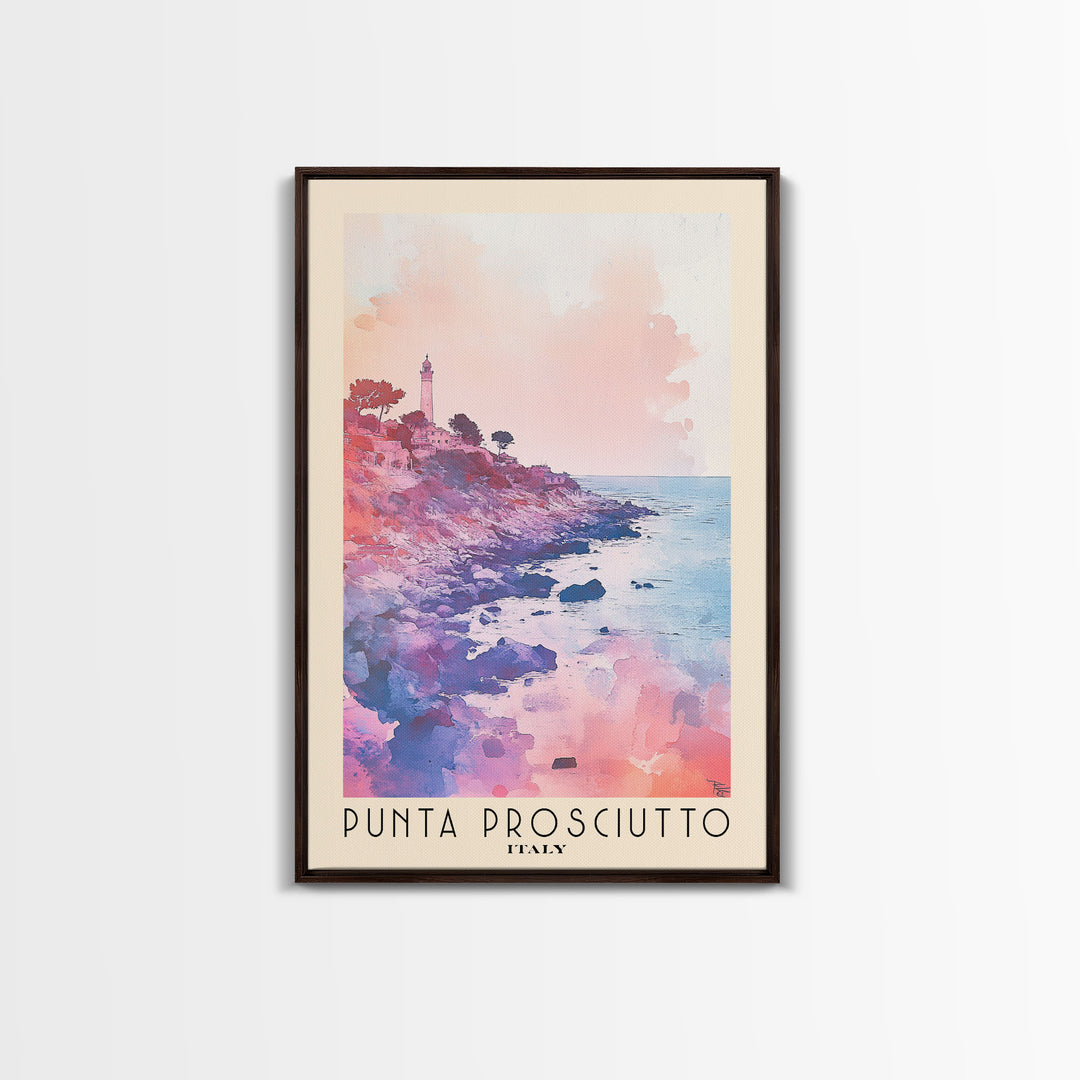 Punta Prosciutto, Italy Watercolor Beach Print, Vacation Gift, Italy Wall Art, Framed Canvas Print, Framed Beach Painting