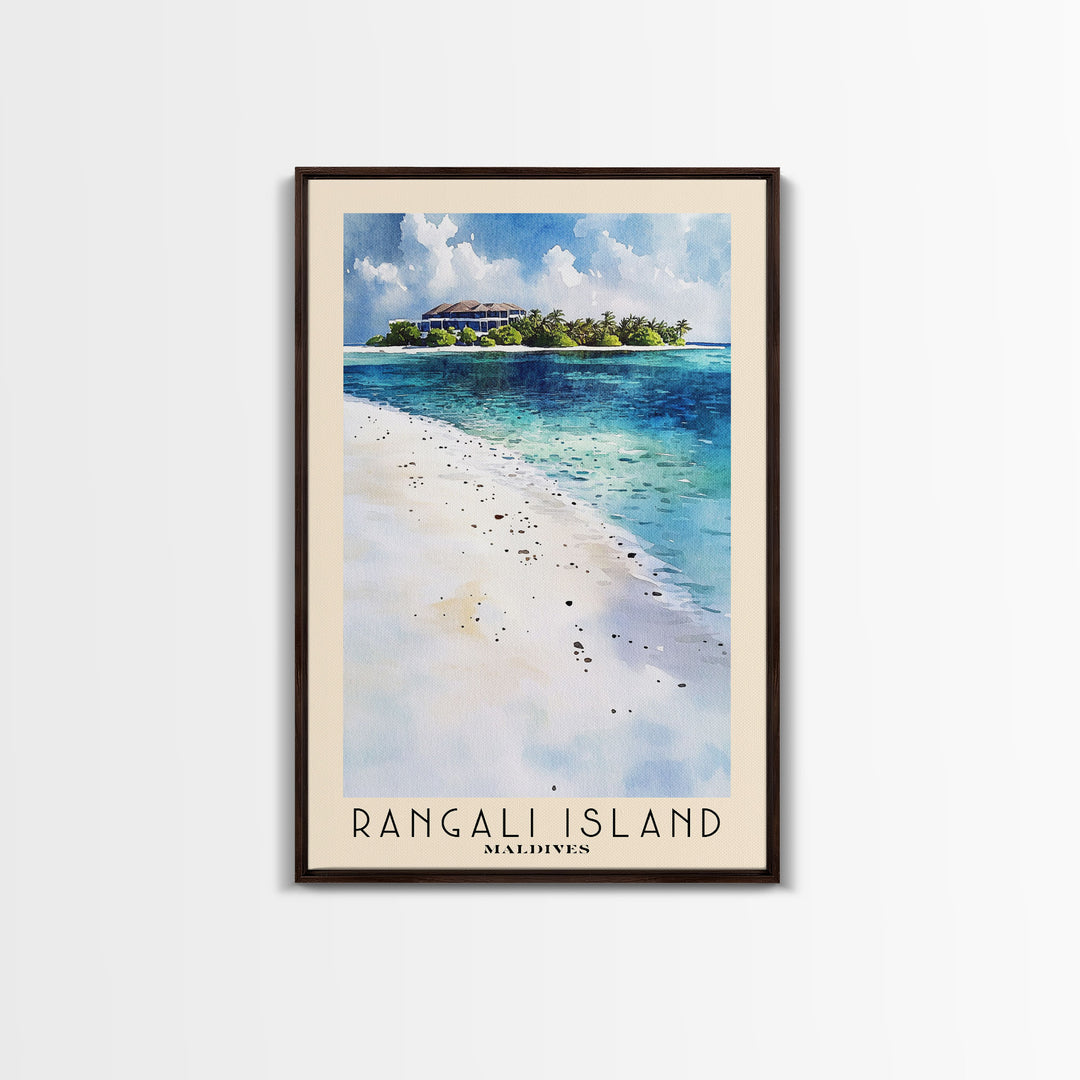 Rangali Island, Maldives Watercolor Beach Print, Vacation Gift, Maldives Wall Art, Framed Canvas Print, Framed Beach Painting