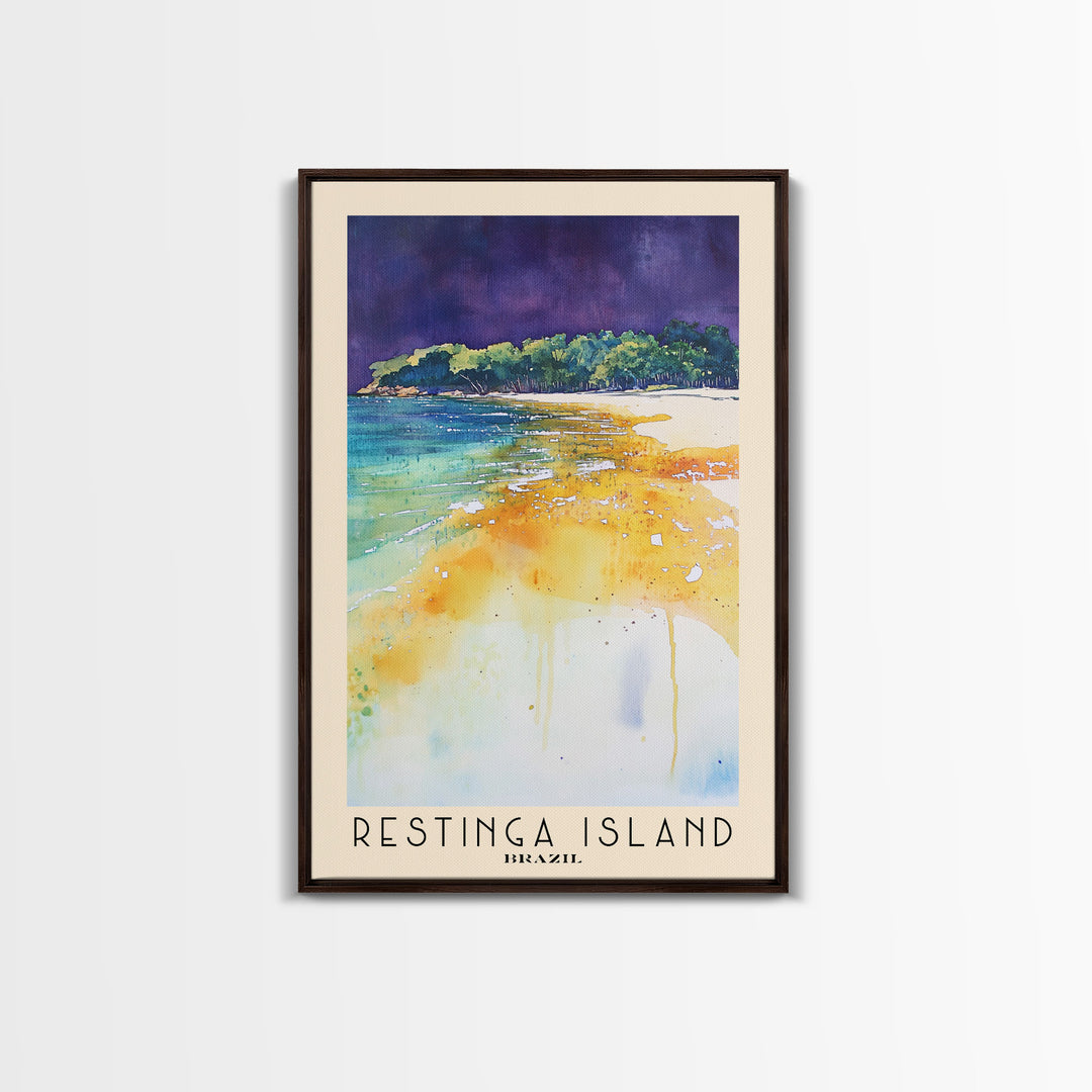 Restinga Island, Brazil Watercolor Print, Vacation Gift, Brazil Wall Art, Beach Painting, Beach Decor, Large Wall Art, Wood Frame Art