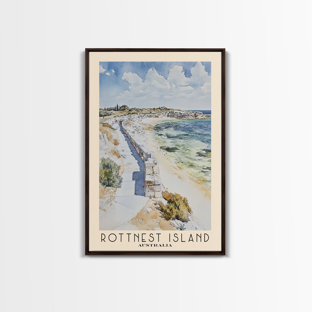 Rottnest Island, Australia Watercolor Print, Vacation Gift, Australia Wall Art, Beach Painting, Beach Decor, Large Wall Art, Wood Frame Art