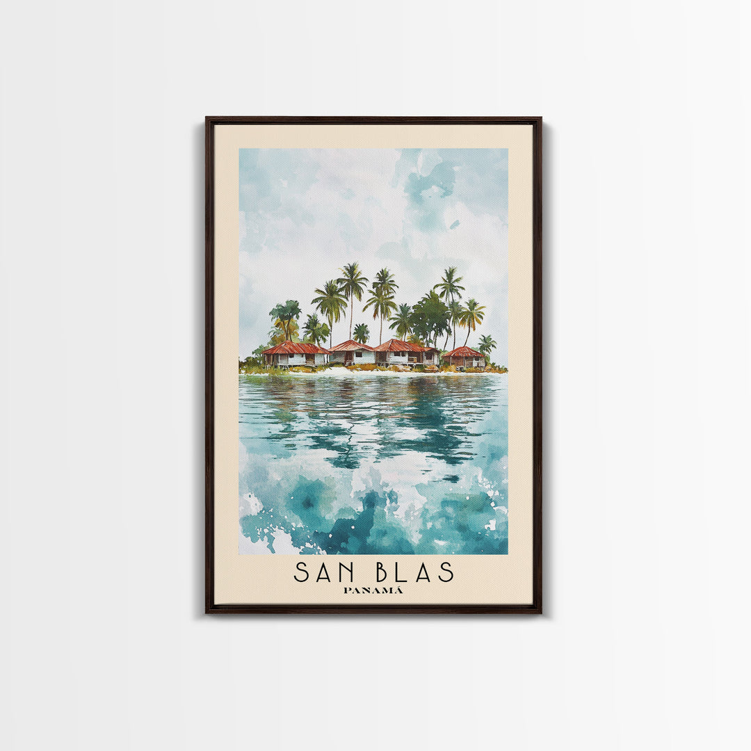 San Blas, Panamá Watercolor Beach Print, Vacation Gift, Panamá Wall Art, Framed Canvas Print, Framed Beach Painting