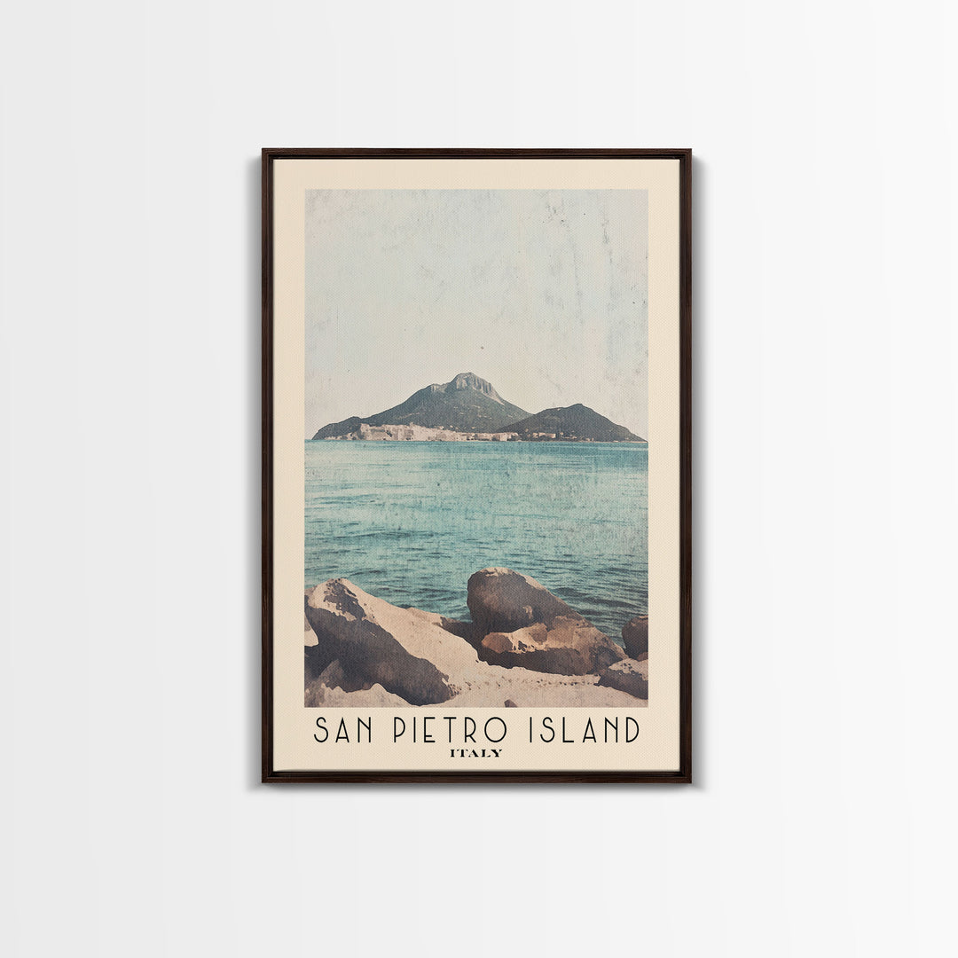 San Pietro Island, Italy Watercolor Print, Vacation Gift, Italy Wall Art, Beach Painting, Beach Decor, Large Wall Art, Wood Frame Art