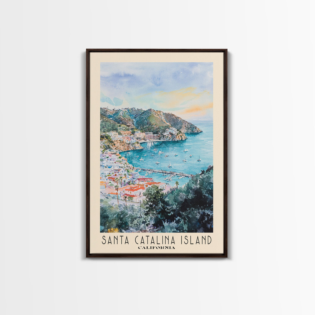 Santa Catalina Island, California Watercolor Beach Print, Vacation Gift, California Wall Art, Framed Canvas Print, Framed Beach Painting