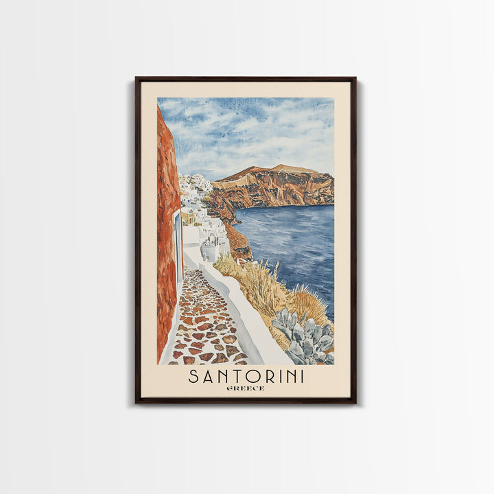 Santorini, Greece Watercolor Beach Print, Vacation Gift, Greece Wall Art, Beach Painting, Beach Decor, Beach Painting