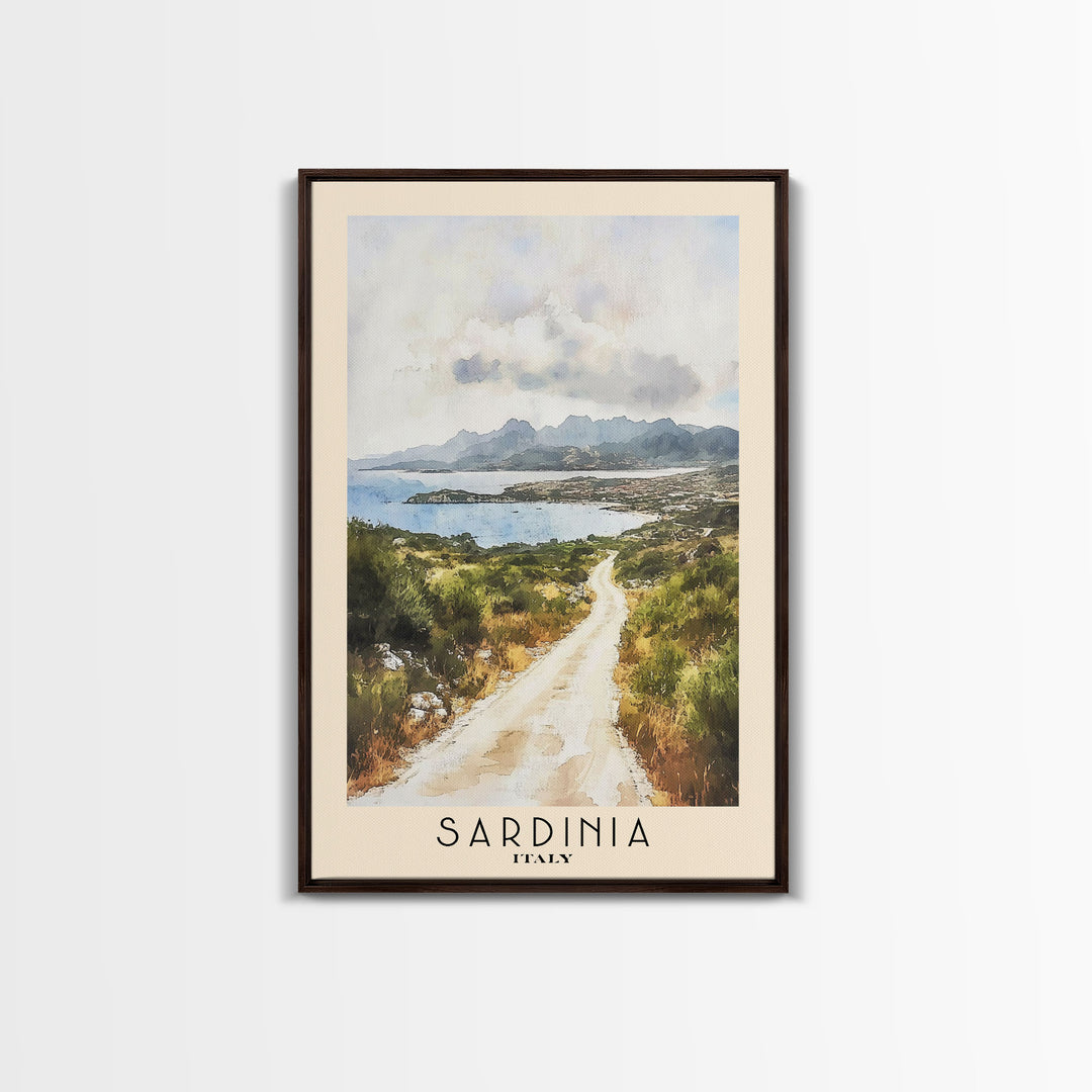 Sardinia, Italy Watercolor Beach Print, Vacation Gift, Italy Wall Art, Framed Canvas Print, Framed Beach Painting