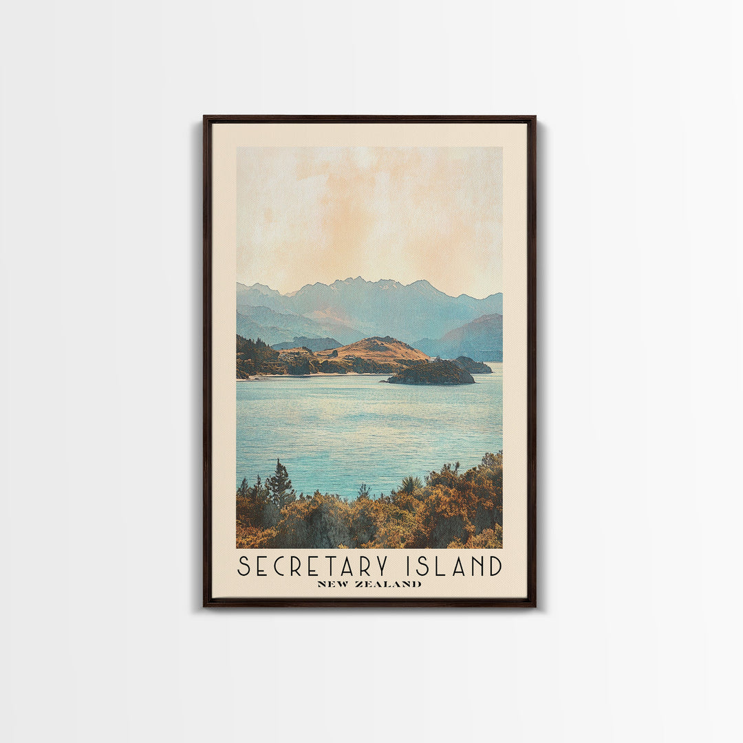 Secretary Island, New Zealand Watercolor Beach Print, Vacation Gift, New Zealand Wall Art, Framed Canvas Print, Framed Beach Painting