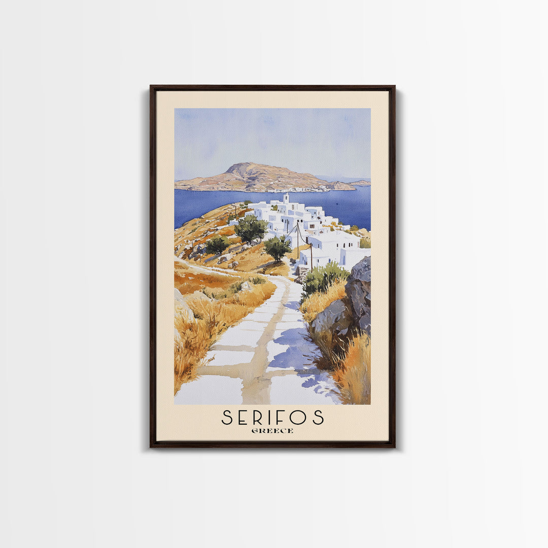 Serifos, Greece Watercolor Print, Vacation Gift, Greece Wall Art, Beach Painting, Beach Decor, Large Wall Art, Wood Frame Art