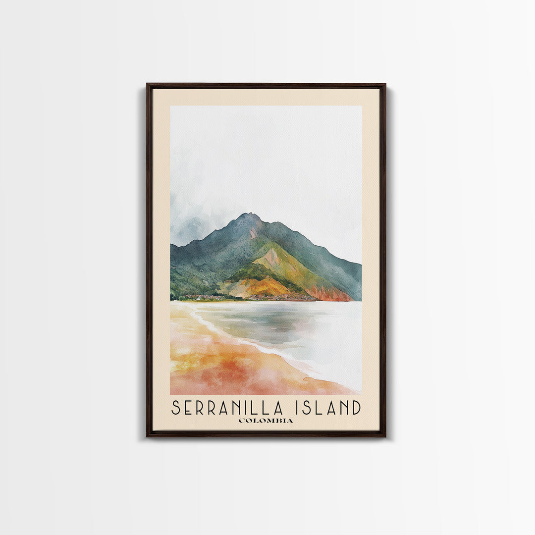 Serranilla Island, Colombia Watercolor Beach Print, Vacation Gift, Colombia Wall Art, Framed Canvas Print, Framed Beach Painting