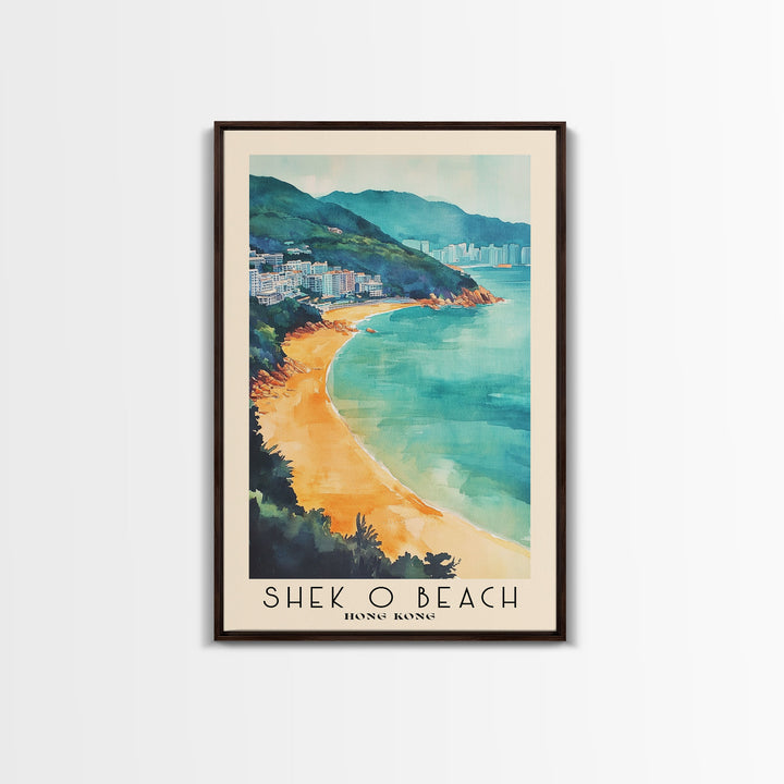 Shek O Beach, Hong Kong Watercolor Print, Vacation Gift, Hong Kong Wall Art, Beach Painting, Beach Decor, Large Wall Art, Wood Frame Art