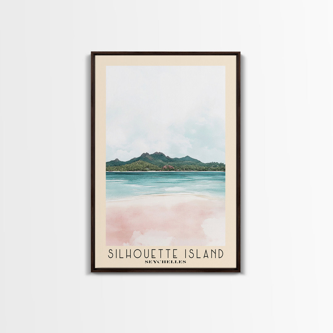 Silhouette Island, Seychelles Watercolor Print, Vacation Gift, Seychelles Wall Art, Beach Painting, Beach Decor, Large Wall Art, Wood Frame Art