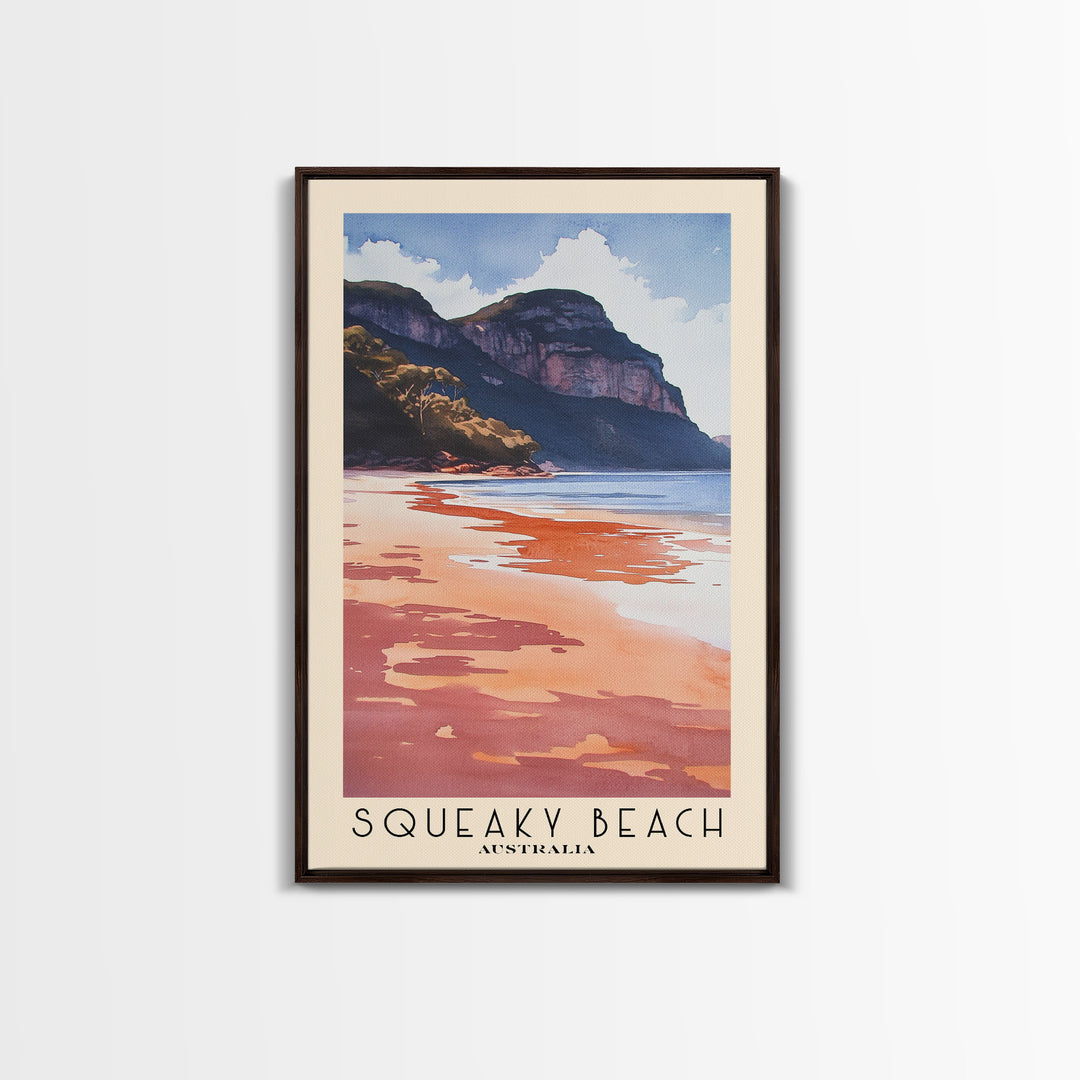 Squeaky Beach, Australia Watercolor Print, Vacation Gift, Australia Wall Art, Beach Painting, Beach Decor, Large Wall Art, Wood Frame Art