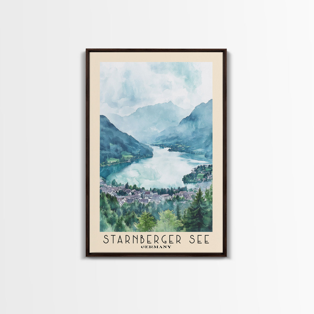 Starnberger See, Germany Watercolor Print, Vacation Gift, Germany Wall Art, Beach Painting, Beach Decor, Large Wall Art, Wood Frame Art