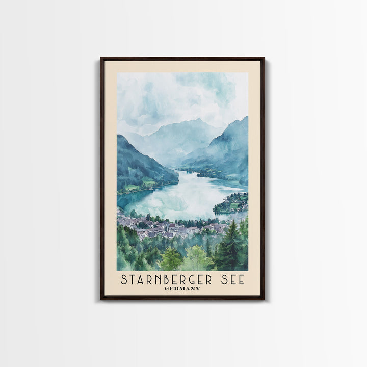 Starnberger See, Germany Watercolor Print, Vacation Gift, Germany Wall Art, Beach Painting, Beach Decor, Large Wall Art, Wood Frame Art