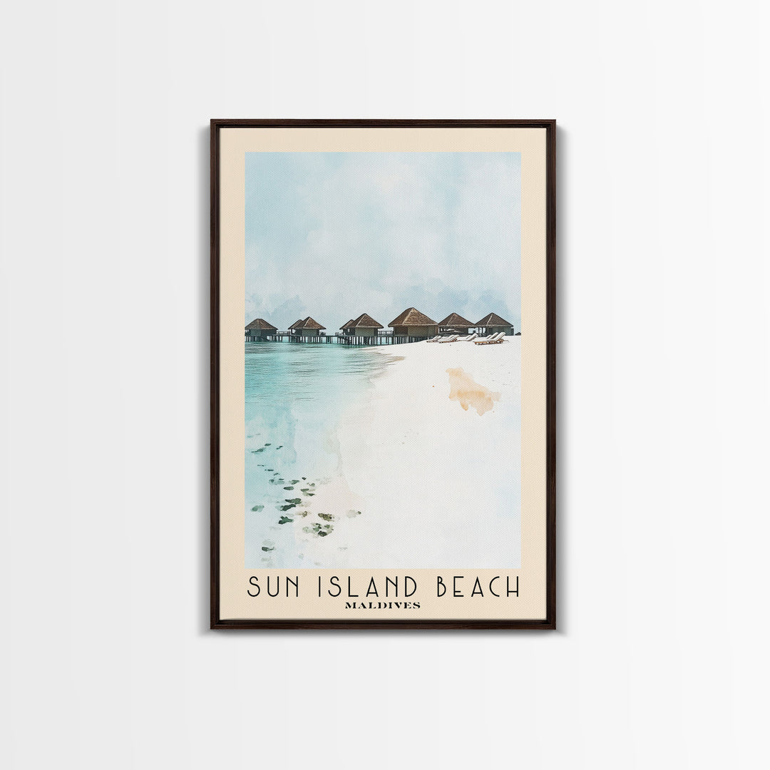 Sun Island Beach, Maldives Watercolor Print, Vacation Gift, Maldives Wall Art, Beach Painting, Beach Decor, Large Wall Art, Wood Frame Art