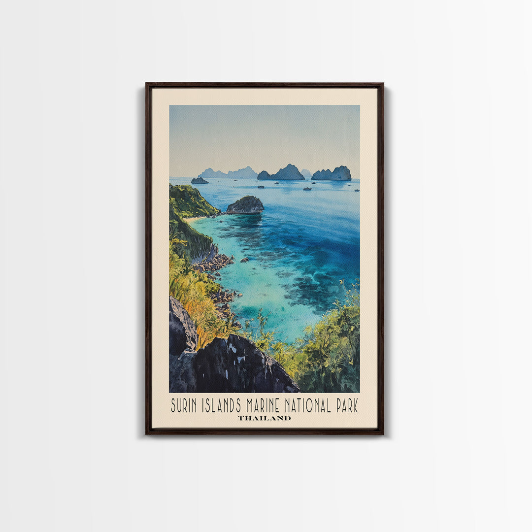 Surin Islands Marine National Park, Thailand Watercolor Print, Vacation Gift, Thailand Wall Art, Beach Painting, Beach Decor, Large Wall Art, Wood Frame Art