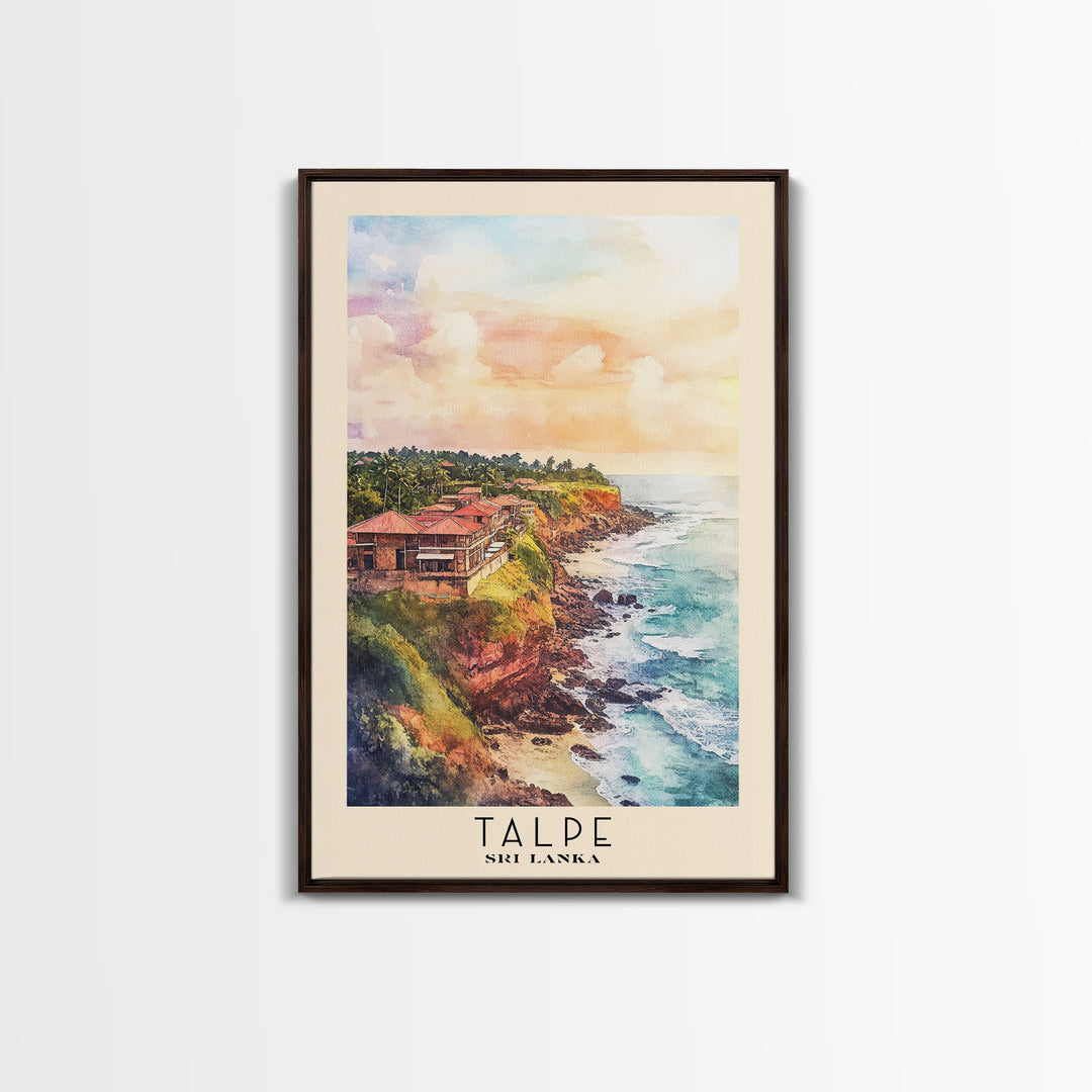 Talpe, Sri Lanka Watercolor Print, Vacation Gift, Sri Lanka Wall Art, Beach Painting, Beach Decor, Large Wall Art, Wood Frame Art