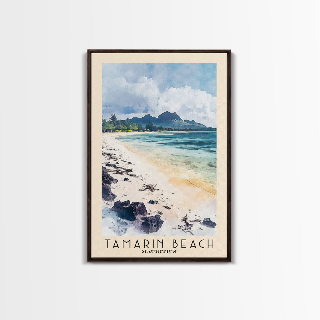 Tamarin Beach, Mauritius Watercolor Beach Print, Vacation Gift, Mauritius Wall Art, Framed Canvas Print, Framed Beach Painting