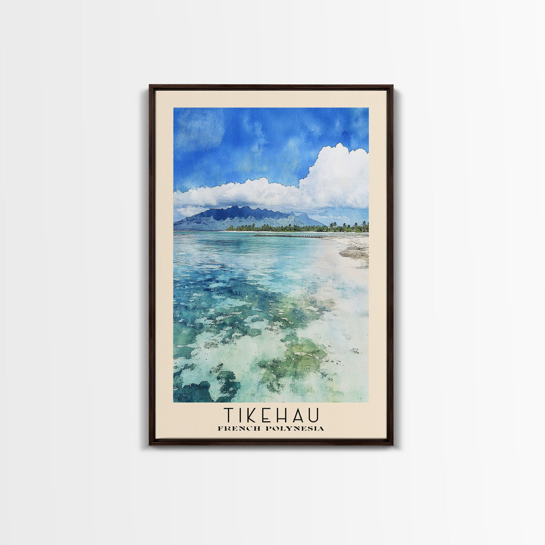 Tikehau, French Polynesia Watercolor Print, Vacation Gift, French Polynesia Wall Art, Beach Painting, Beach Decor, Large Wall Art, Wood Frame Art