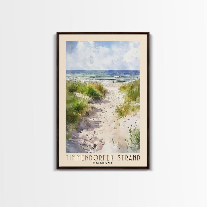 Timmendorfer Strand, Germany Watercolor Beach Print, Vacation Gift, Germany Wall Art, Framed Canvas Print, Framed Beach Painting